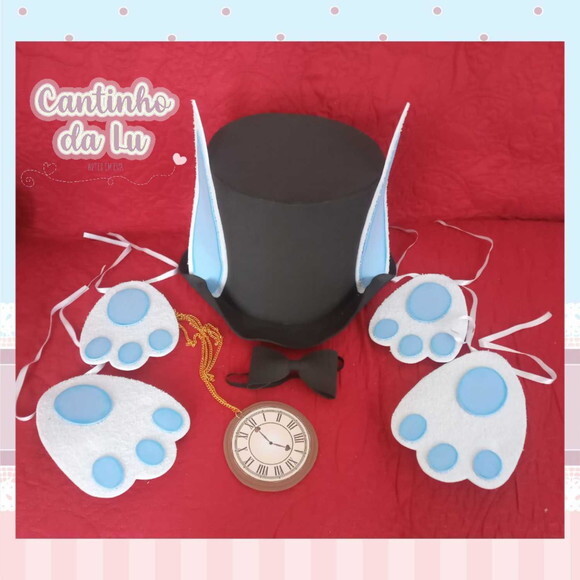 Kit Acessórios Coelho Branco Alice País das Maravilhas