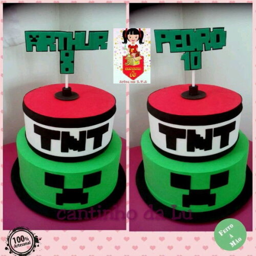 Bolo Fake Minecraft com Topo