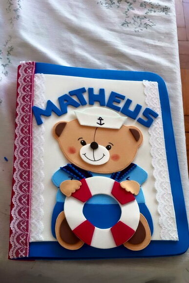 Capa para caderneta de vacinas urso marinheiro