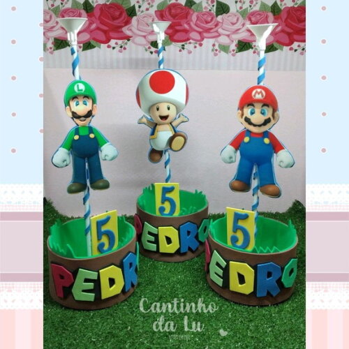 Centro de Mesa Mário Bros e Sua Turma