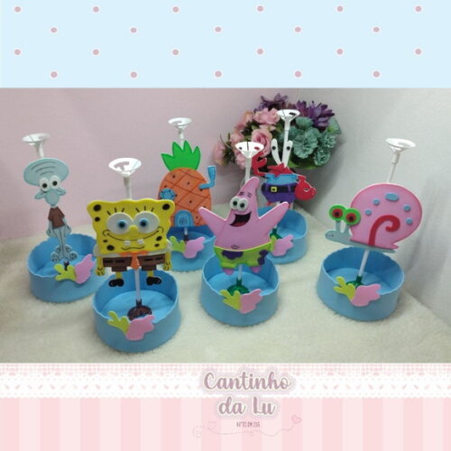 Centros de mesa Bob esponja e sua turma com pega balão.