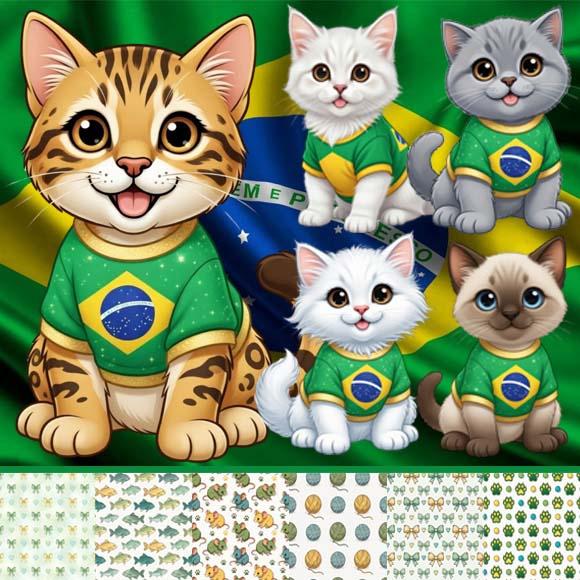 Pacote Artes Pet Felinos Gatos Gatinhos Brasil Copa do Mundo