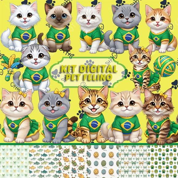 Kit Digital Artes Pet Felinos Gatos Gatinhos Brasil Copa