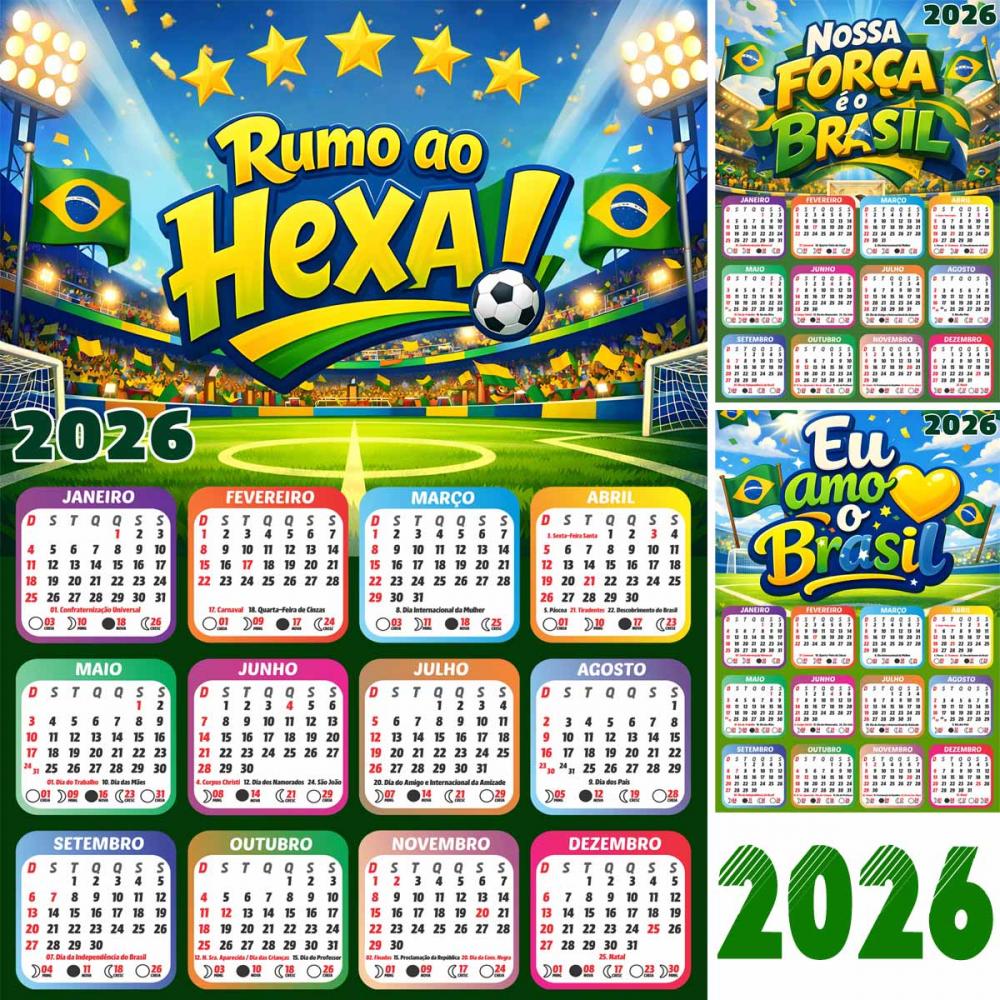 Artes Calendários 2026 Png Copa Mundo Futebol Sublimação
