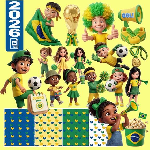 Artes Bonequinhos Torcida Brasil Copa 2026 Png Kit Digital