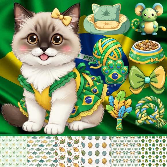 Kit Digital Artes Pet Felinos Gatos Gatinhos Brasil Copa