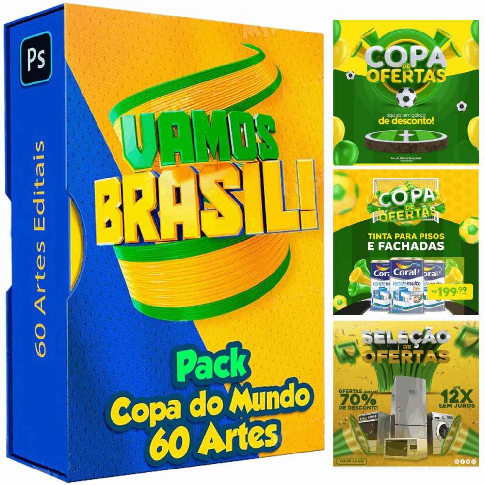 Kit Digital Artes Editáveis Banners Flyers Brasil Copa Mundo