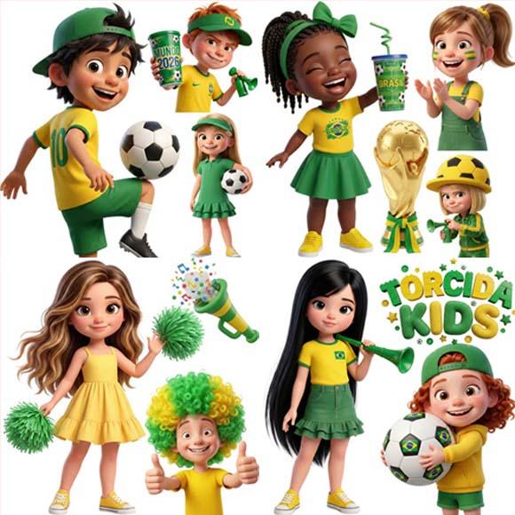 Pack Artes Bonequinhos Torcida Brasil Copa 2026 Png Kit Dig