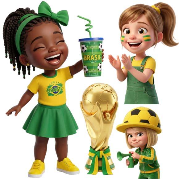 Pack Artes Bonequinhos Torcida Brasil Copa 2026 Png Kit Dig