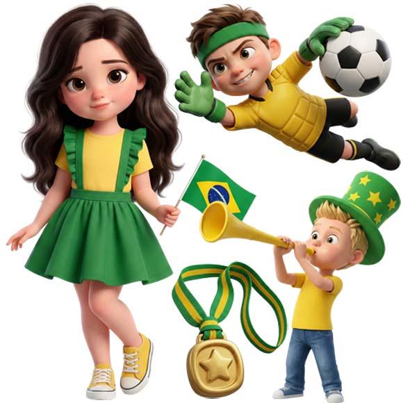 Pack Artes Bonequinhos Torcida Brasil Copa 2026 Png Kit Dig