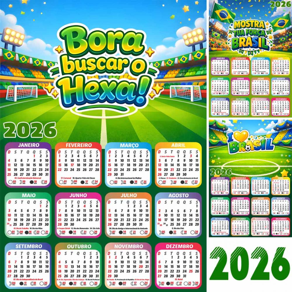 Pacote Artes Calendários 2026 Png Copa Mundo Futebol