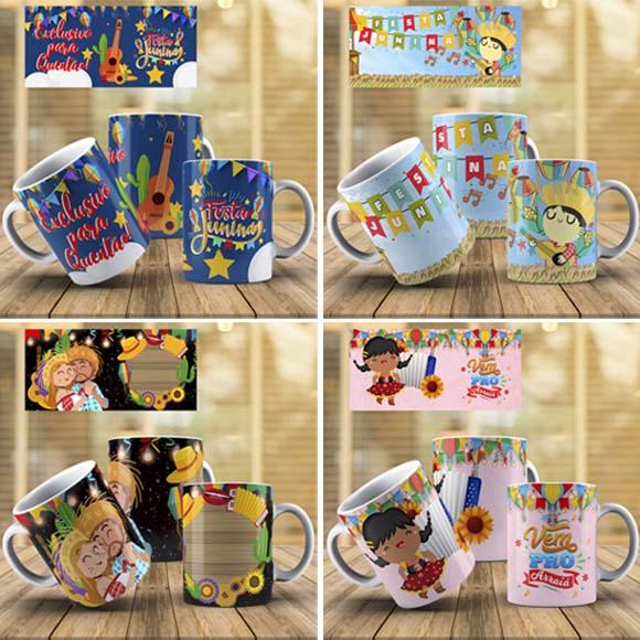 Artes Canecas Festa Junina Arraiá 10 Estampas Png Mockups