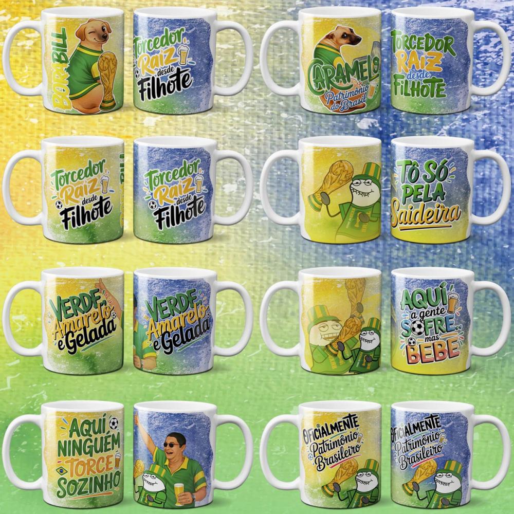 Pacote Artes Canecas Brasil Copa Sublimação 28 Estampas Png