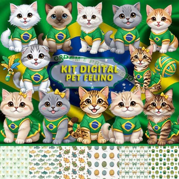 Pacote Artes Pet Felinos Gatos Gatinhos Brasil Copa do Mundo