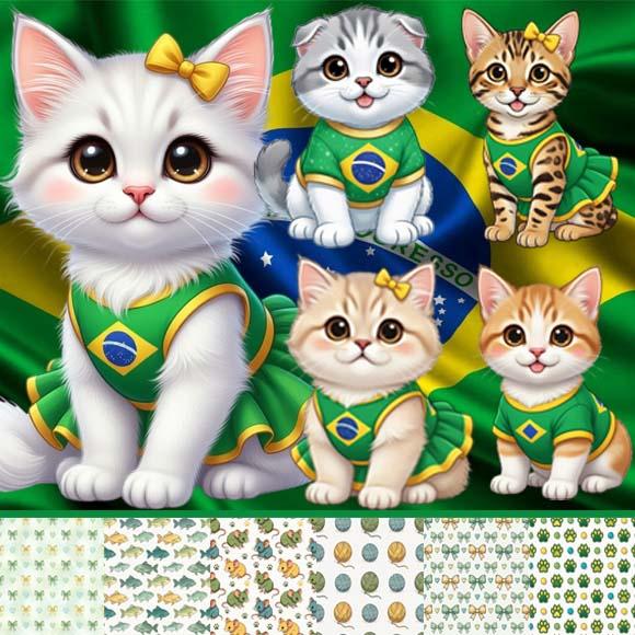 Pacote Artes Pet Felinos Gatos Gatinhos Brasil Copa do Mundo