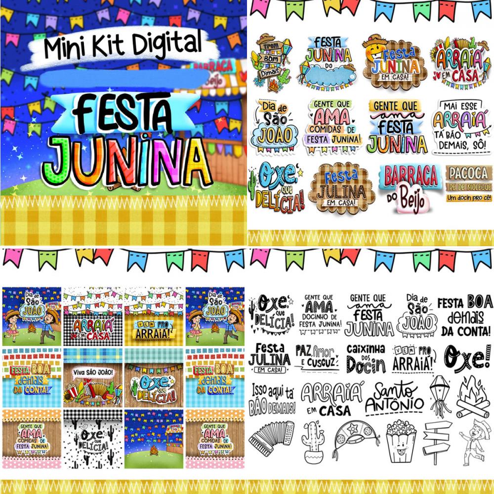 Pacote Artes Png Frases Coloridas Festa Junina Sublimação