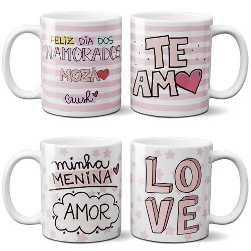 Artes Canecas Frases Coloridas Namorados Mockups