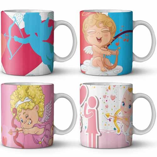 Artes Canecas Cupido Namorados Editável Estampas Sublimação