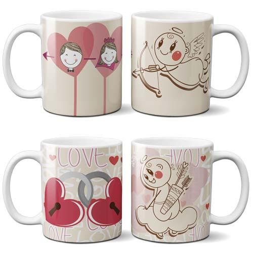 Artes Canecas Cupido Namorados Editável Estampas Sublimação