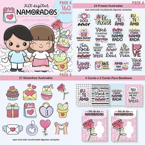 Artes Dia dos Namorados Frases Bonequinhos Sublimação Pack 4