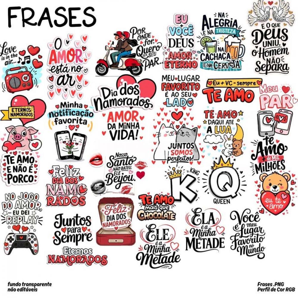 Artes Digitais Pandoca Namorados Pack7 Frases Coloridas