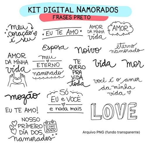 Artes Digitais Dia Namorados Frases Coloridas Pandoca Pack 1