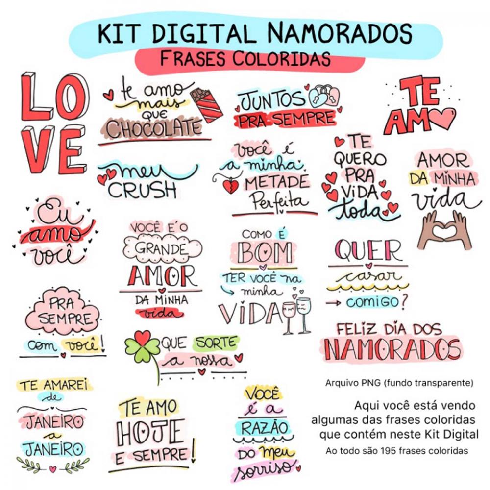 Estampas Dia Namorados Frases Coloridas Pandoca Pack 1 Png