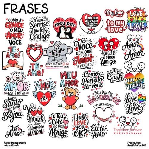 Estampas Namorados Pack7 Png Frases Coloridas Artes Pandoca