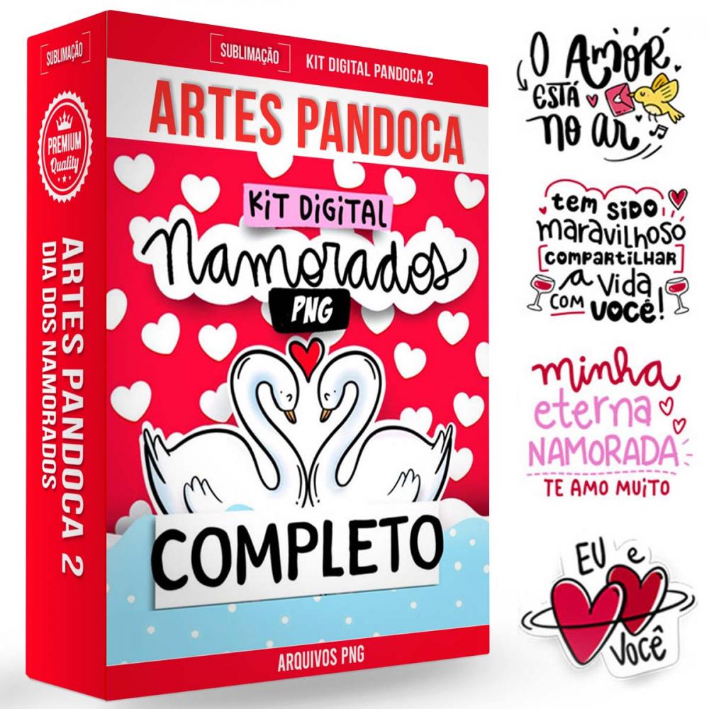 Kit Digital Frases Coloridas Pandoca Pack2 Dia dos Namorados