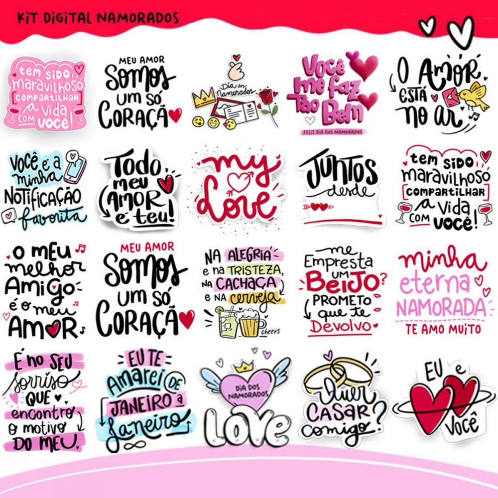 Kit Digital Frases Coloridas Pandoca Pack2 Dia dos Namorados