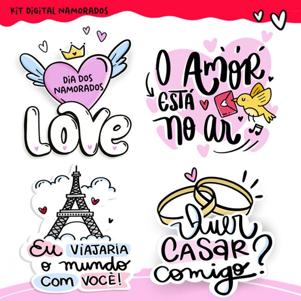 Kit Digital Frases Coloridas Pandoca Pack2 Dia dos Namorados