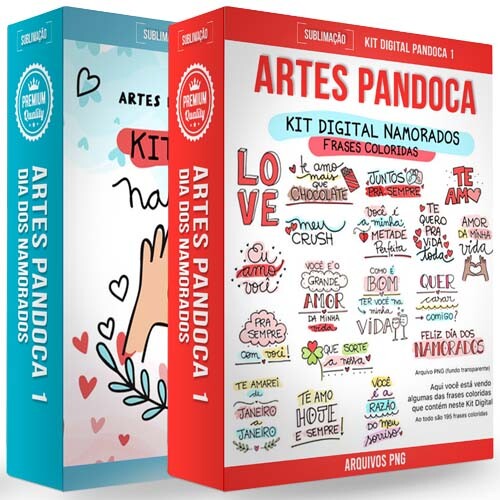 Pack Artes Dia dos Namorados Frases Coloridas Pandoca Pack 1