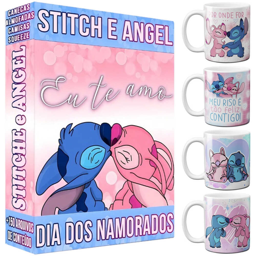 Pack Artes Canecas Stitch Angel +150 Arquivos Namorados