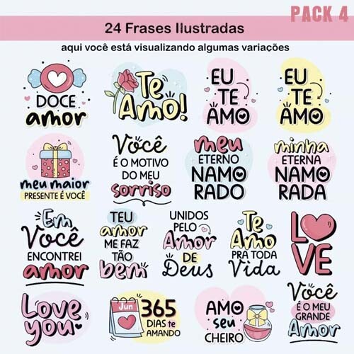 Pacote Estampas Artes Namorados Frases Bonequinhos Pack 4
