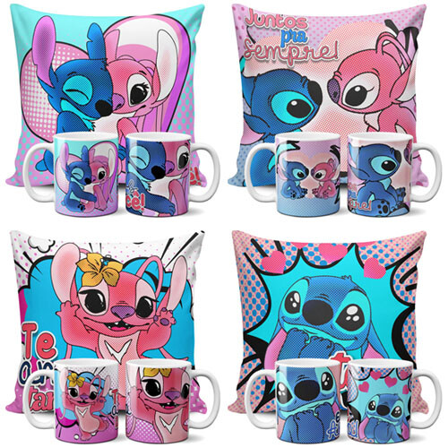 Pacote Artes Stitch Love Namorados Canecas Almofadas Mockups