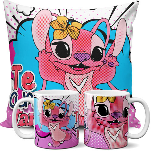 Pacote Artes Stitch Love Namorados Canecas Almofadas Mockups