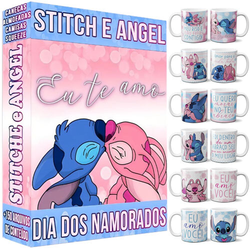 Pacote Artes Stitch Angel Dia dos Namorados Sublimação