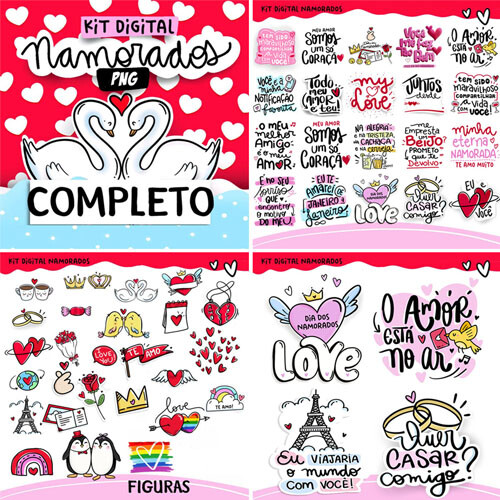 Pacote Artes Png Frases Coloridas Pandoca Pack2 Namorados