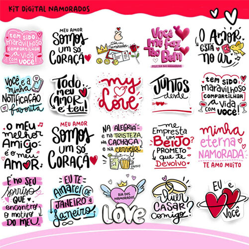 Pacote Artes Png Frases Coloridas Pandoca Pack2 Namorados