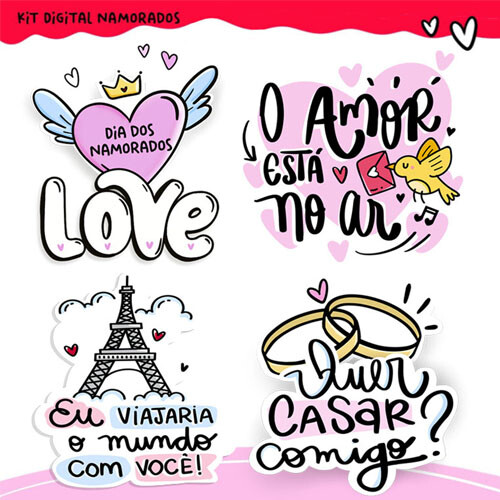 Pacote Artes Png Frases Coloridas Pandoca Pack2 Namorados
