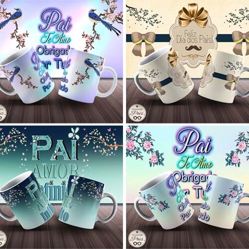 Artes Canecas Dia Dos Pais Sublimação Editáveis Mockups