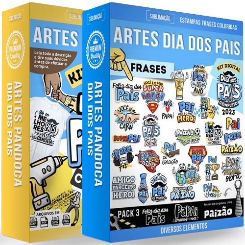 Artes Dia dos Pais Pack3 Frases Coloridas Pandoca Sublimação