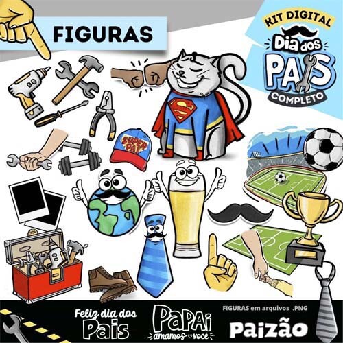 Artes Dia dos Pais Pack3 Frases Coloridas Pandoca Sublimação