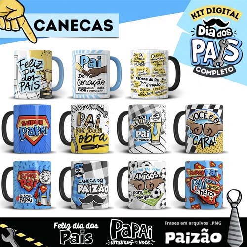 Artes Dia dos Pais Pack3 Frases Coloridas Pandoca Sublimação