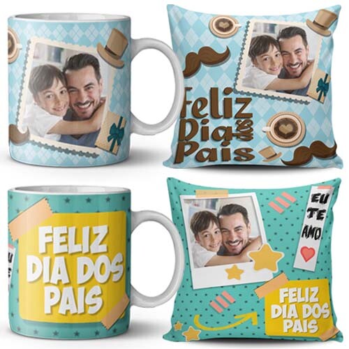 Artes Editáveis Dia dos Pais Canecas Almofadas Sublimação