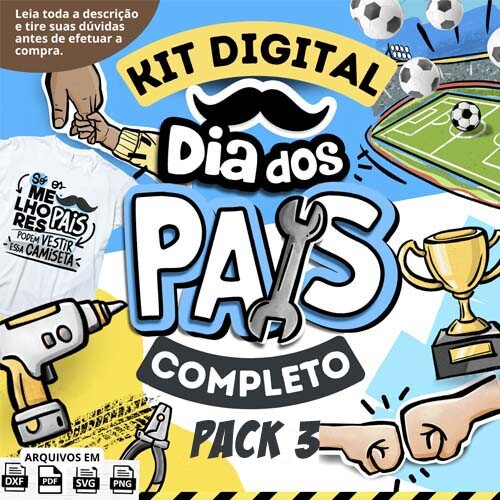 Kit Digital Artes Sublimação Dia dos Pais Pandoca Pack3 Png