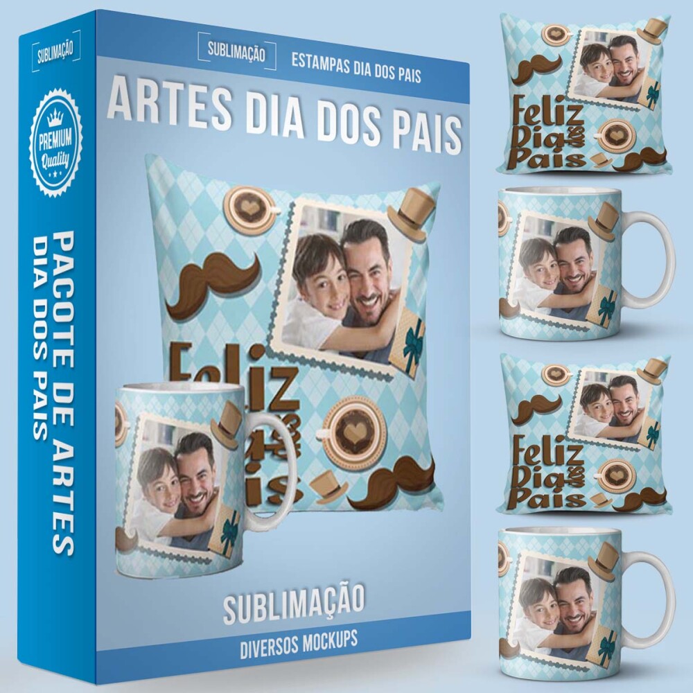 Sublimação Canecas Almofadas Dia dos Pais Artes Estampas