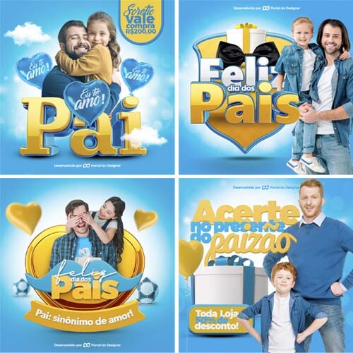 Pack 300 Artes Dia dos Pais Rede Social Arquivo Editável Psd