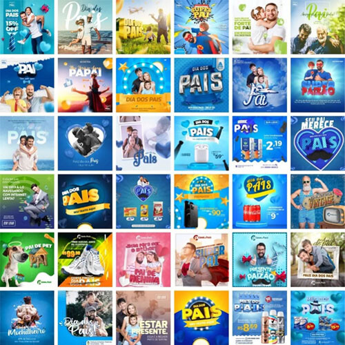 Pack 300 Artes Dia dos Pais Rede Social Arquivo Editável Psd
