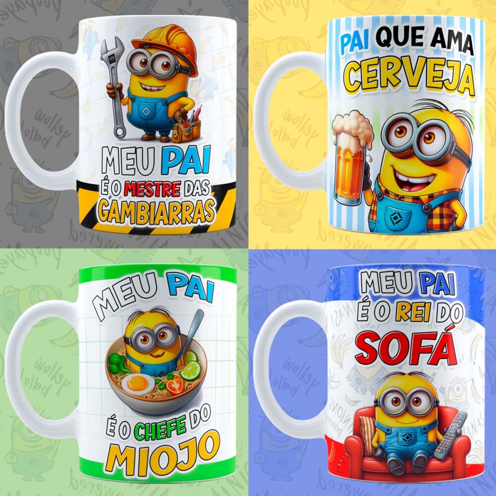 Pack Artes Minions Png Canecas Dia dos Pais Sublimação